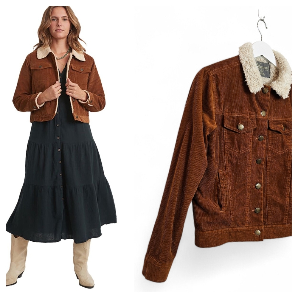 Natural Reflections Corduroy Sherpa Trucker Jacket S Brown Western Y2K